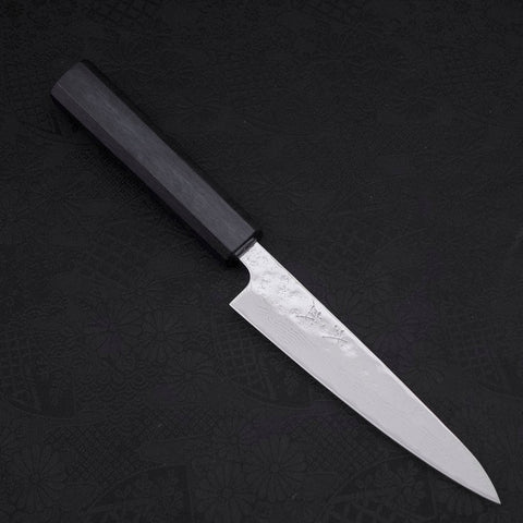 Petty AUS-10 Nashiji Damascus Dark-Blue Urushi Handle 135mm-[Musashi]-[Japanese-Kitchen-Knives]