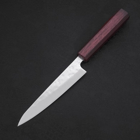 Petty AUS-10 Nashiji Damascus Urushi Purple Handle 135mm-[Musashi]-[Japanese-Kitchen-Knives]