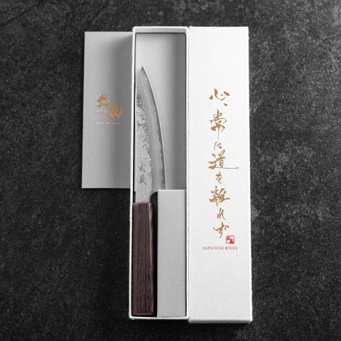 Petty AUS-10 Nashiji Damascus Wenge Handle 135mm (5.3”)-[Musashi]-[Japanese-Kitchen-Knives]
