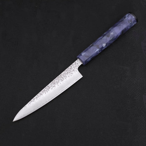 Petty AUS-10 Tsuchime Damascus Ocean Blue Handle 135mm-[Musashi]-[Japanese-Kitchen-Knives]