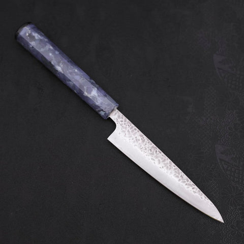 Petty AUS-10 Tsuchime Damascus Ocean Blue Handle 135mm-[Musashi]-[Japanese-Kitchen-Knives]