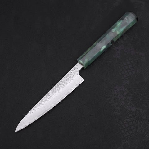 Petty AUS-10 Tsuchime Damascus Ocean Green Handle 135mm-[Musashi]-[Japanese-Kitchen-Knives]