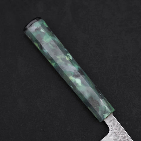 Petty AUS-10 Tsuchime Damascus Ocean Green Handle 135mm-[Musashi]-[Japanese-Kitchen-Knives]