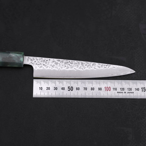 Petty AUS-10 Tsuchime Damascus Ocean Green Handle 135mm-[Musashi]-[Japanese-Kitchen-Knives]