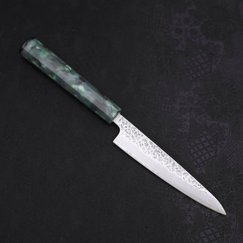 Petty AUS-10 Tsuchime Damascus Ocean Green Handle 135mm-[Musashi]-[Japanese-Kitchen-Knives]