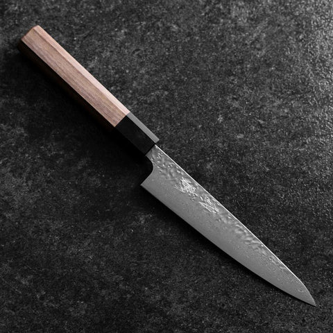 Petty AUS-10 Tsuchime Damascus Walnut Handle 150mm (5.9”)-[Musashi]-[Japanese-Kitchen-Knives]