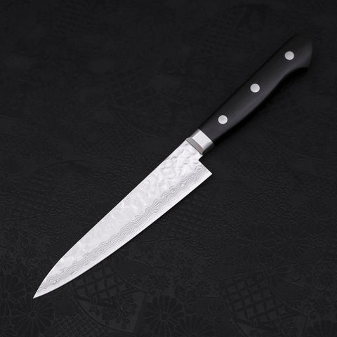 Petty AUS-10 Tsuchime Damascus Western Black Handle 135mm-[Musashi]-[Japanese-Kitchen-Knives]