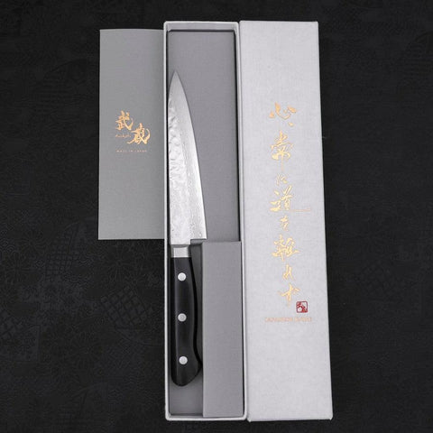 Petty AUS-10 Tsuchime Damascus Western Black Handle 135mm-[Musashi]-[Japanese-Kitchen-Knives]