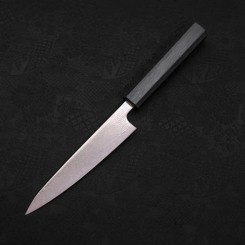 Petty AUS-10 Wave Nickel Damascus Dark Blue Urushi Handle 135mm-[Musashi]-[Japanese-Kitchen-Knives]