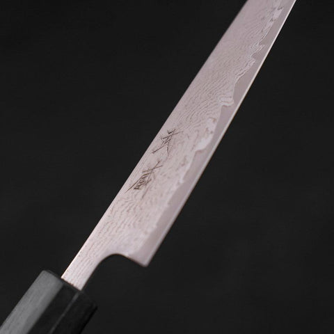 Petty AUS-10 Wave Nickel Damascus Dark Blue Urushi Handle 135mm-[Musashi]-[Japanese-Kitchen-Knives]