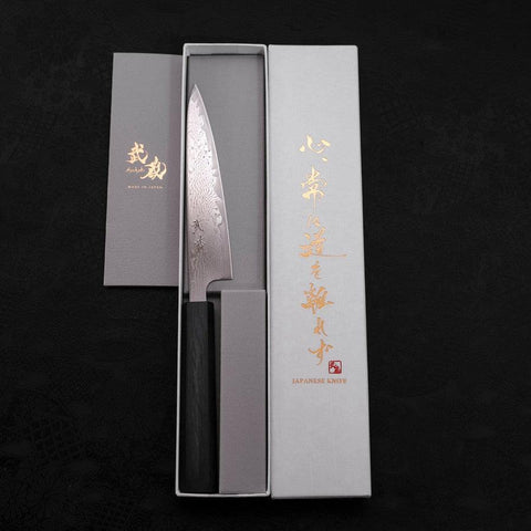 Petty AUS-10 Wave Nickel Damascus Dark Blue Urushi Handle 135mm-[Musashi]-[Japanese-Kitchen-Knives]