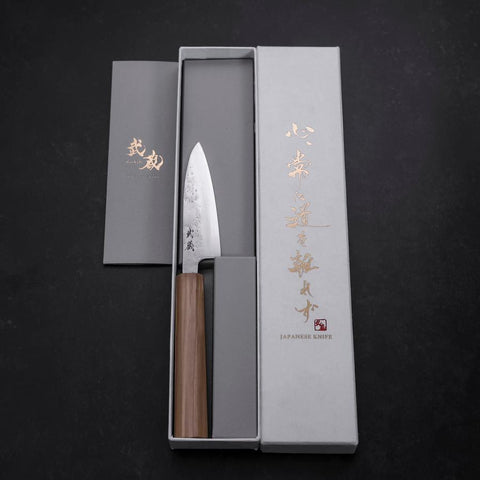 Petty AUS-8 Nashiji Olive Handle 90mm-[Musashi]-[Japanese-Kitchen-Knives]