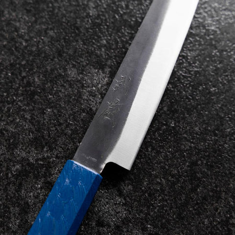 Petty Blue Steel #1 Stainless Clad Kurouchi Blue Urushi Handle 150mm-[Musashi]-[Japanese-Kitchen-Knives]