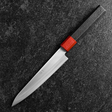 Petty Blue Steel #1 Stainless Clad Polished Red Black Urushi Handle 150mm (5.9”)-[Musashi]-[Japanese-Kitchen-Knives]