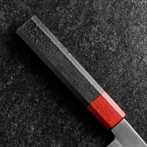 Petty Blue Steel #1 Stainless Clad Polished Red Black Urushi Handle 150mm (5.9”)-[Musashi]-[Japanese-Kitchen-Knives]