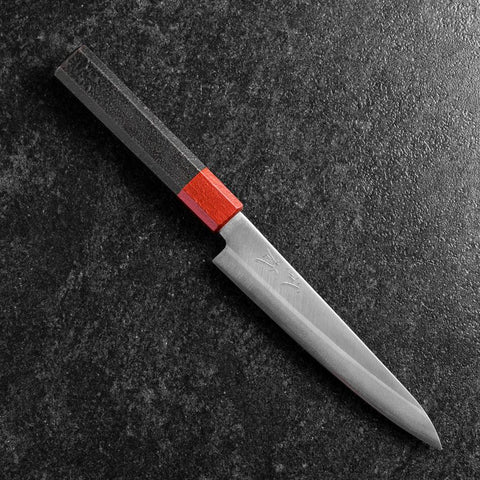 Petty Blue Steel #1 Stainless Clad Polished Red Black Urushi Handle 150mm (5.9”)-[Musashi]-[Japanese-Kitchen-Knives]