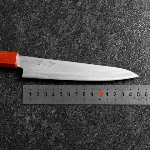 Petty Blue Steel #1 Stainless Clad Polished Red Black Urushi Handle 150mm-[Musashi]-[Japanese-Kitchen-Knives]