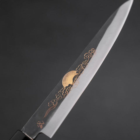 Petty Blue Steel #1 Kurouchi Chokin Auspicious Cloud-Sun Buffalo Ebony Handle 150mm-[Musashi]-[Japanese-Kitchen-Knives]