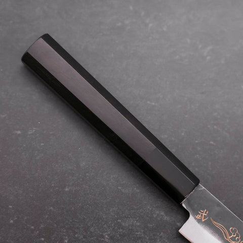 Petty Blue Steel #1 Kurouchi Chokin Auspicious Cloud-Sun Buffalo Ebony Handle 150mm-[Musashi]-[Japanese-Kitchen-Knives]