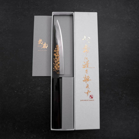 Petty Blue Steel #1 Kurouchi Chokin Sakura Buffalo Ebony Handle 150mm-[Musashi]-[Japanese-Kitchen-Knives]