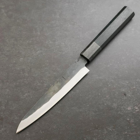 Petty Blue Steel #1 Stainless Clad Kurouchi Black Dark Blue Urushi Handle 150mm-[Musashi]-[Japanese-Kitchen-Knives]