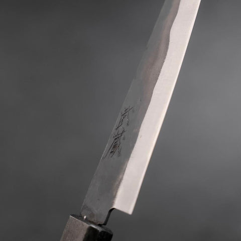 Petty Blue Steel #1 Stainless Clad Kurouchi Black Dark Blue Urushi Handle 150mm-[Musashi]-[Japanese-Kitchen-Knives]