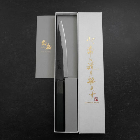 Petty Blue Steel #1 Stainless Clad Kurouchi Black Dark Blue Urushi Handle 150mm-[Musashi]-[Japanese-Kitchen-Knives]