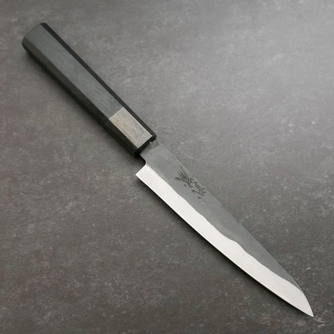 Petty Blue Steel #1 Stainless Clad Kurouchi Black Dark Blue Urushi Handle 150mm-[Musashi]-[Japanese-Kitchen-Knives]
