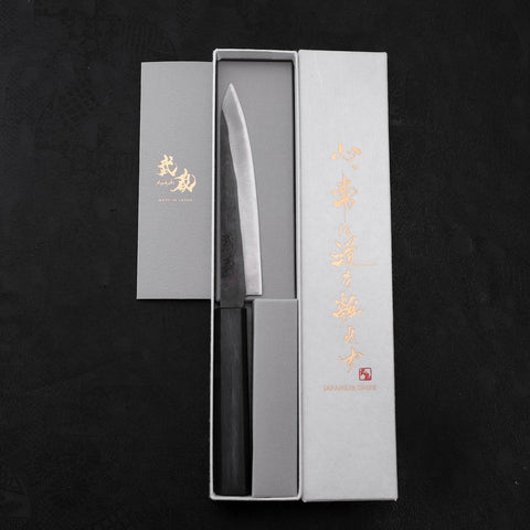 Petty Blue Steel #1 Stainless Clad Kurouchi Dark Blue Urushi Handle 150mm-[Musashi]-[Japanese-Kitchen-Knives]