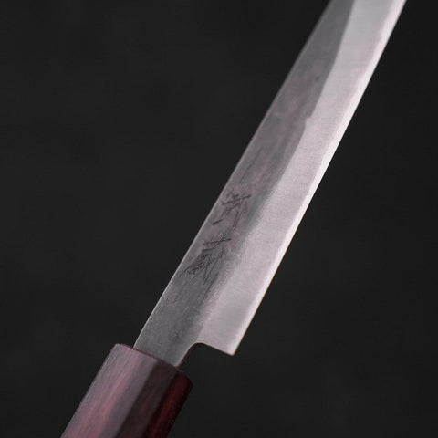Petty Blue Steel #1 Stainless Clad Kurouchi Purple Urushi Handle 150mm-[Musashi]-[Japanese-Kitchen-Knives]