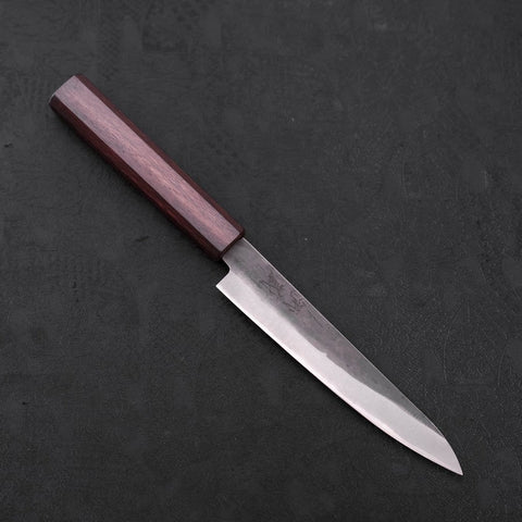 Petty Blue Steel #1 Stainless Clad Kurouchi Purple Urushi Handle 150mm-[Musashi]-[Japanese-Kitchen-Knives]