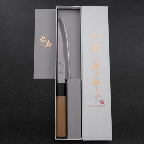 Petty Blue Steel #1 Stainless Clad Polished Buffalo Magnolia Handle 150mm-[Musashi]-[Japanese-Kitchen-Knives]