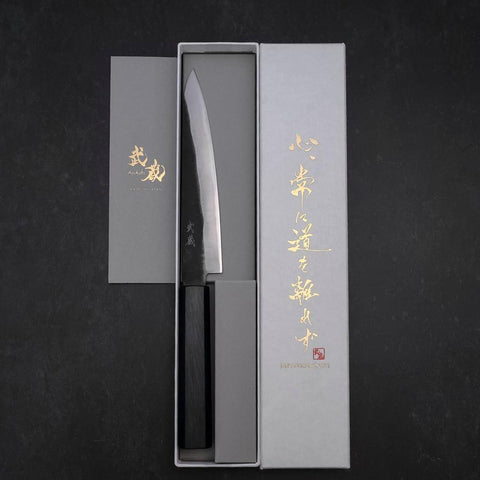 Petty Blue Steel #2 Kurouchi Dark Blue Urushi Handle 150mm-[Musashi]-[Japanese-Kitchen-Knives]