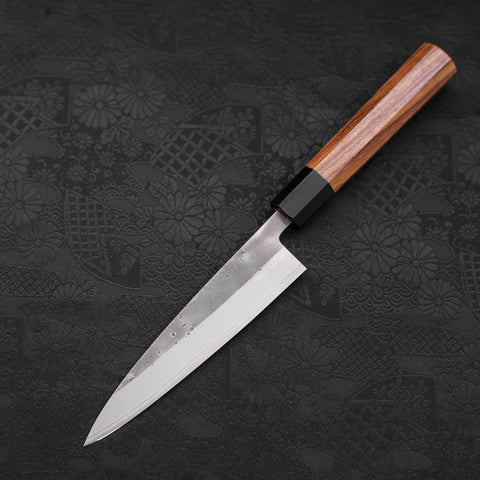 Petty Blue Steel #2 Nashiji Stainless Clad Buffalo Teak Handle 135mm-[Musashi]-[Japanese-Kitchen-Knives]
