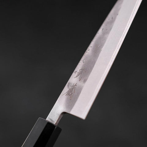 Petty Blue Steel #2 Nashiji Stainless Clad Buffalo Teak Handle 135mm-[Musashi]-[Japanese-Kitchen-Knives]