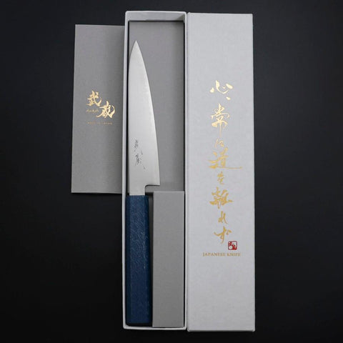Petty Chromax Polished Blue Urushi Handle 150mm-[Musashi]-[Japanese-Kitchen-Knives]