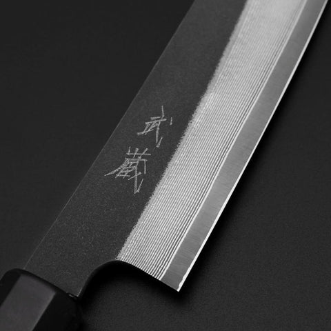 Petty Cobalt Stainless HRC62 Kurouchi Damascus Buffalo Ebony Handle 150mm (5.9”)-[Musashi]-[Japanese-Kitchen-Knives]