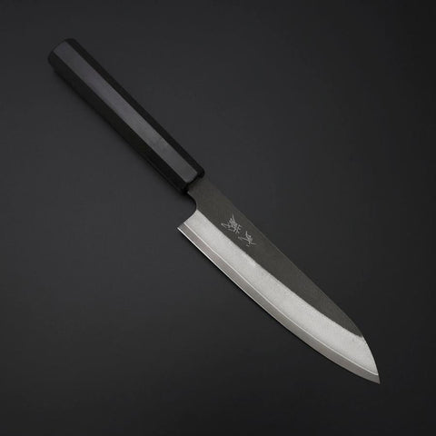 Petty Cobalt Stainless HRC62 Kurouchi Damascus Buffalo Ebony Handle 150mm (5.9”)-[Musashi]-[Japanese-Kitchen-Knives]
