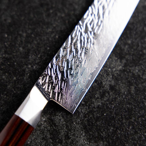 Petty SG-2 Mirror Tsuchime Damascus Octagonal Mahogany Handle 150mm-[Musashi]-[Japanese-Kitchen-Knives]