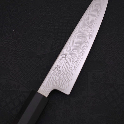 Petty SLD Wave Nickel Damascus Buffalo Ebony Handle 135mm-[Musashi]-[Japanese-Kitchen-Knives]