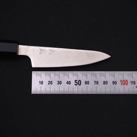 Petty SLD Wave Nickel Damascus Buffalo Ebony Handle 90mm-[Musashi]-[Japanese-Kitchen-Knives]
