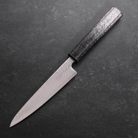 Petty SLD Wave Nickel Damascus Silver Pattern Urushi Handle 135mm-[Musashi]-[Japanese-Kitchen-Knives]
