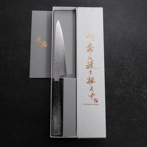 Petty SLD Wave Nickel Damascus Silver Pattern Urushi Handle 135mm-[Musashi]-[Japanese-Kitchen-Knives]