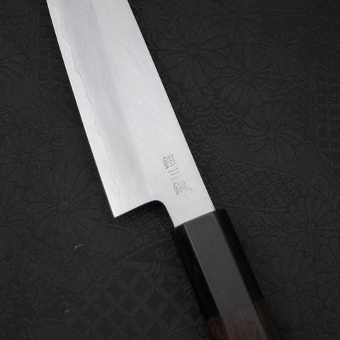 Petty Silver Steel #3 Kasumi Chokin Sakura Buffalo Ebony Handle 140mm-[Musashi]-[Japanese-Kitchen-Knives]