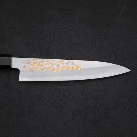 Petty Silver Steel #3 Kasumi Chokin Sakura Buffalo Ebony Handle 140mm-[Musashi]-[Japanese-Kitchen-Knives]