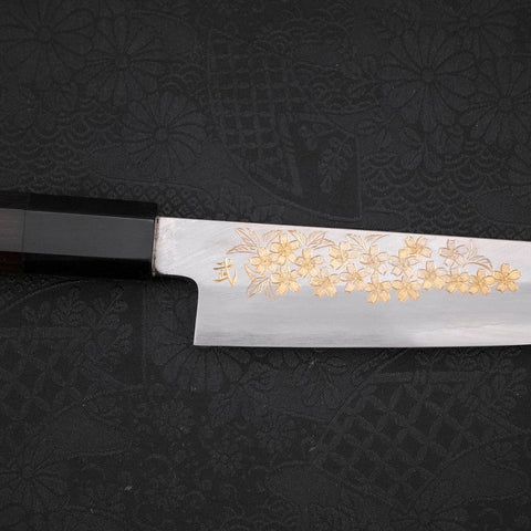 Petty Silver Steel #3 Kasumi Chokin Sakura Buffalo Ebony Handle 140mm-[Musashi]-[Japanese-Kitchen-Knives]