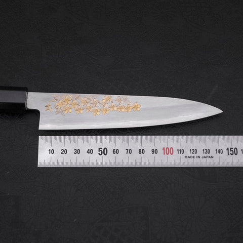 Petty Silver Steel #3 Kasumi Chokin Sakura Buffalo Ebony Handle 140mm-[Musashi]-[Japanese-Kitchen-Knives]