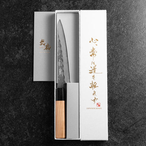 Petty Silver Steel #3 Nashiji Buffalo Cherry Handle 150mm-[Musashi]-[Japanese-Kitchen-Knives]