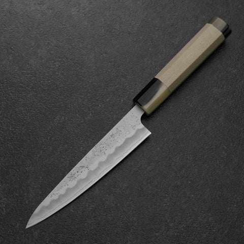 Petty Silver Steel #3 Nashiji Double Buffalo Capped Magnolia Handle 135mm (5.3”)-[Musashi]-[Japanese-Kitchen-Knives]