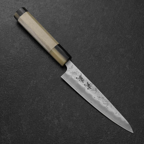 Petty Silver Steel #3 Nashiji Double Buffalo Capped Magnolia Handle 135mm (5.3”)-[Musashi]-[Japanese-Kitchen-Knives]